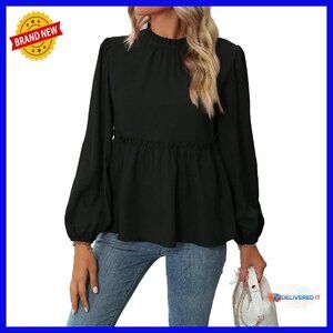 Women's Lantern Sleeve Blouse Ruffle Hem Flared Casual Dressy Top